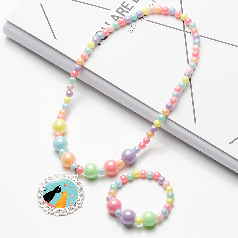 2pcs Cute Cat Necklace & Bracelet Set for Women